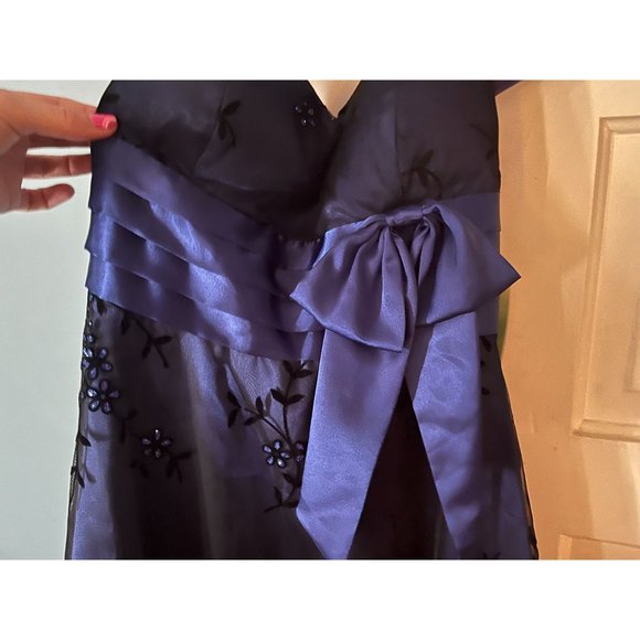 NWT Deadstock Y2K Navy Blue Halter Dress with Black Flocked Floral Designs - Picture 2 of 8